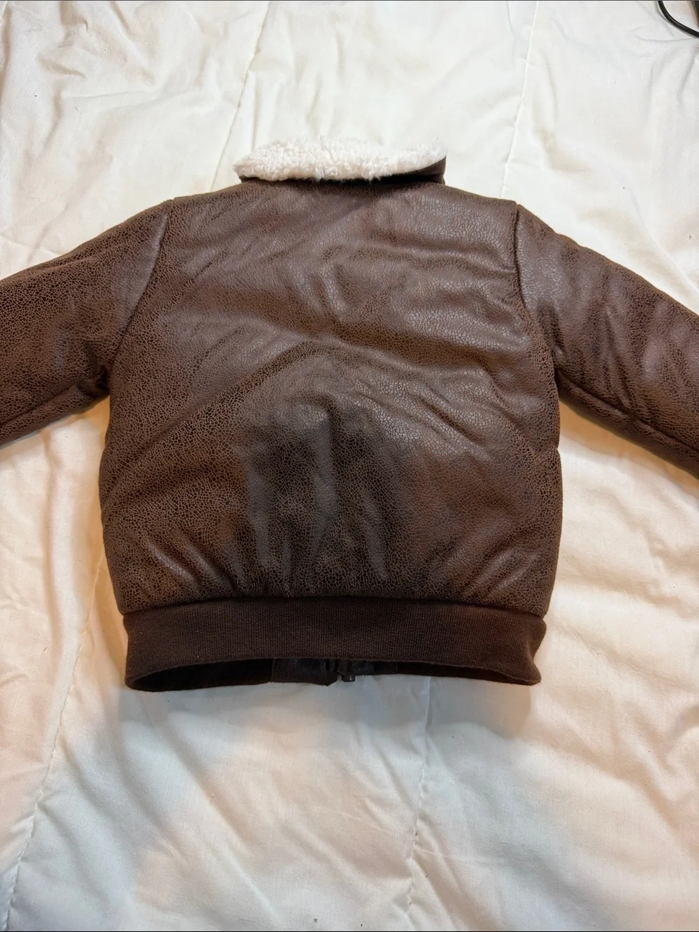 Little Me Brown Faux-Leather Puffer Jacket with Sherpa Collar